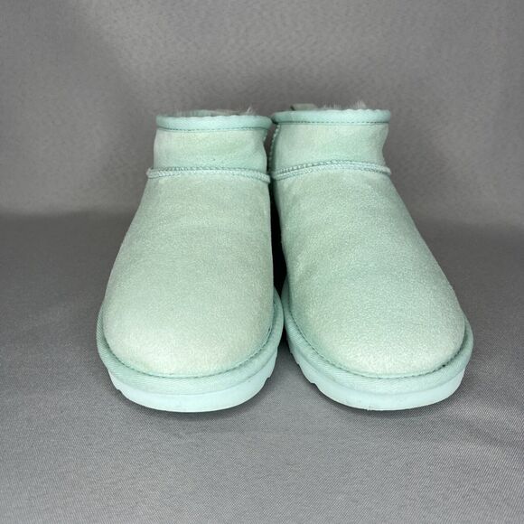Women's Ugg Boots Size 8 Classic Ultra Mini Aqua Sky Blue Suede Wool Booties - Picture 14 of 14